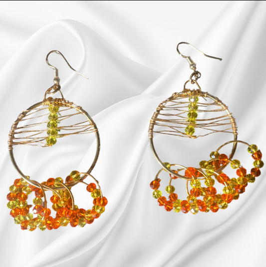 handmade Earrings gold with orange crystals 